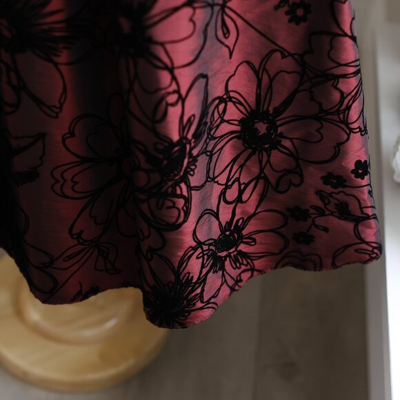 Black Velvet & Burgundy Flocked Taffeta Dress Special Occasion Size 7 - Picture 5 of 6